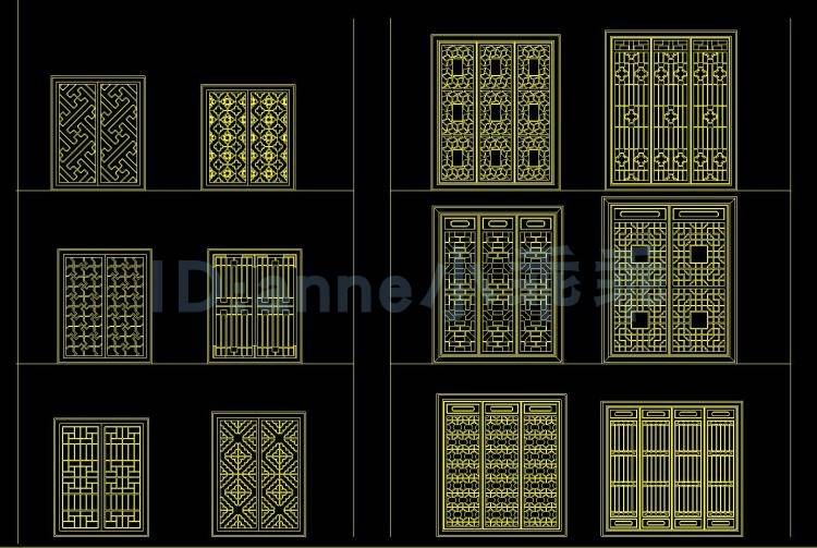 中式牌楼cad门头扇门垂花门屏门镂空屏风雕花古建筑构件CAD施工图 - 图0