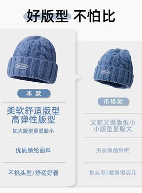 大头星球大头围蓝色针织帽子男冬季2026针织帽护耳包头保暖毛线帽