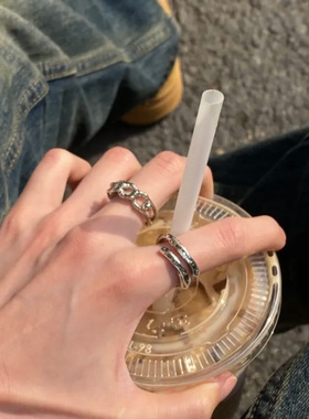 小众设计莫比乌斯罗马数字戒指男女复古时尚嘻哈开口指环潮