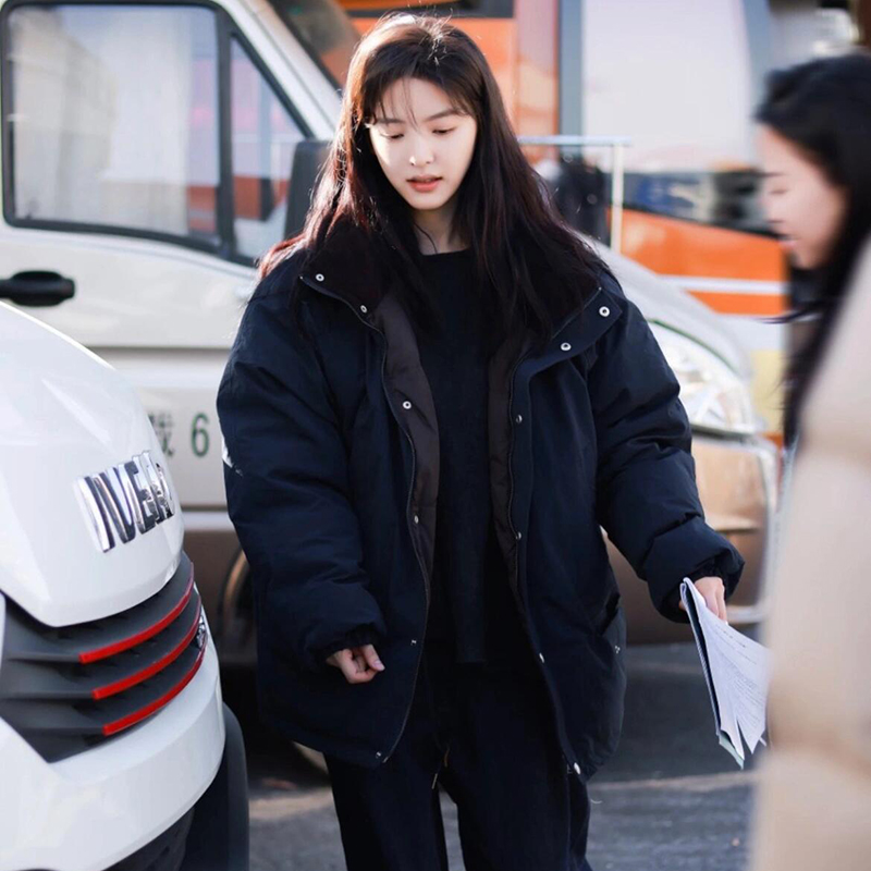 【现货】韩国八奶the barnnet羽绒服章若楠海军蓝立领白鹅绒外套 - 图1