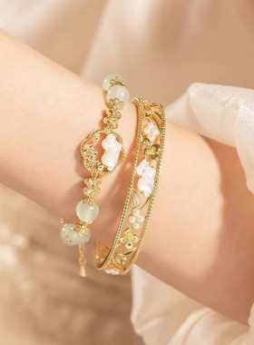 轻奢小众礼物淘宝玉兔故宫桂花毕业手链文创手镯金枝镯子生日