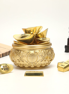 纯铜聚宝盆招财缸摆件中式工艺品实心加厚大号铜缸百福缸米缸铜盆