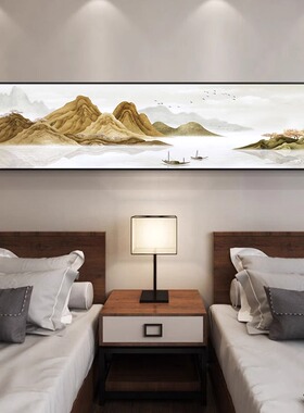 客厅装饰画民宿新中式黄色山水床头卧室茶室挂画酒店办公室公寓壁