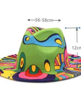 Wide-brimmed printed tie-dyed men's and women's fedora hats