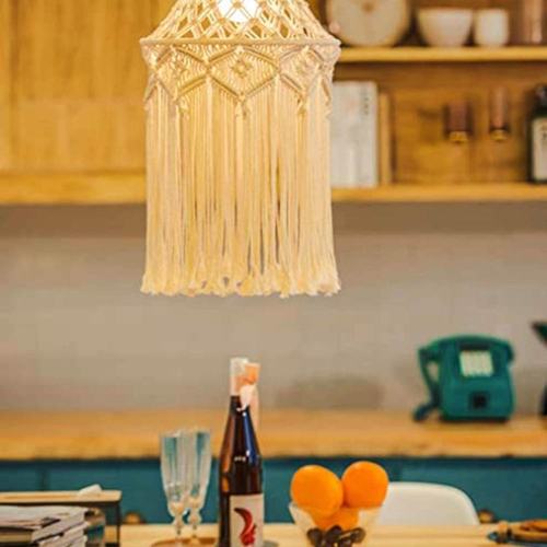 Hand-knitted Lampshade Macrame Tapery Tassel Hanging Lamp - 图3