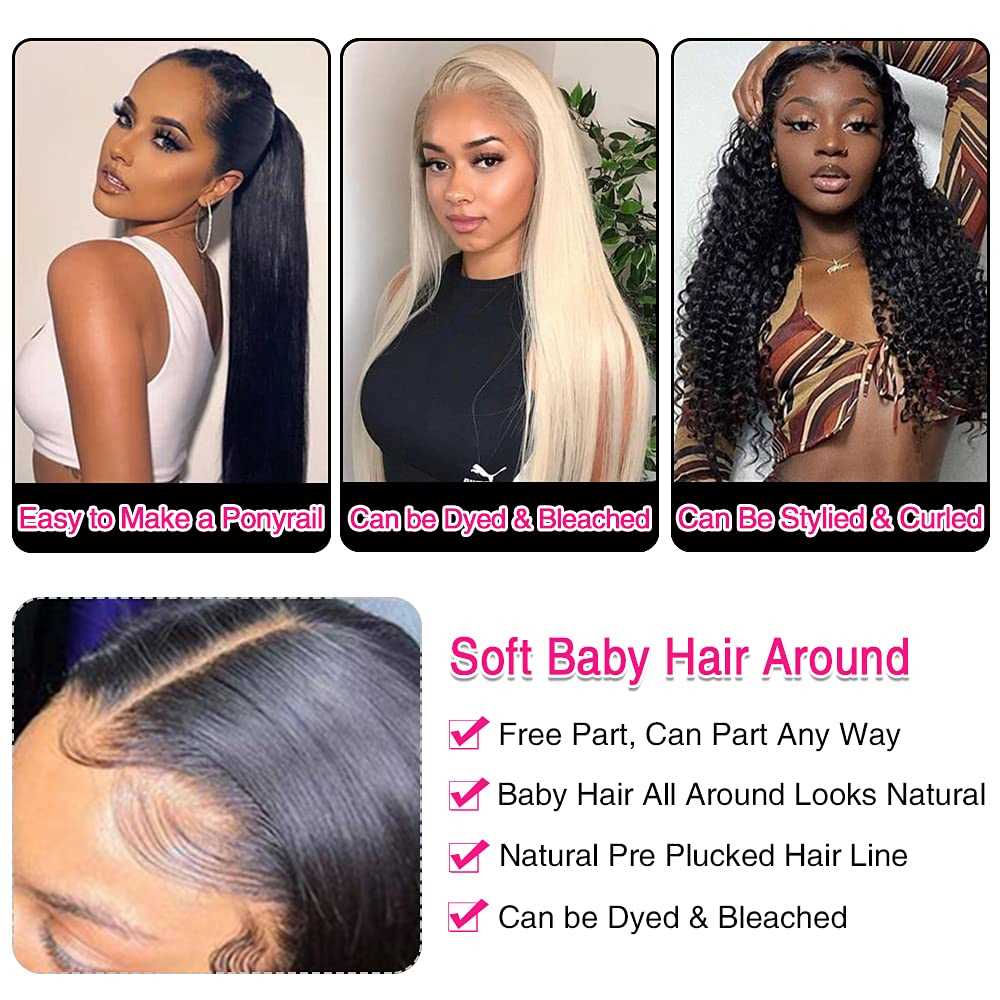 30 32 Inch 250%Straight Lace Front Wig Bone Straight Human H - 图3