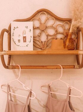 Rattan Wall Shelf Flower-Shaped Decor Storage Rack For Bathr