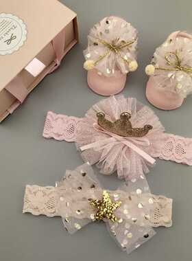 Pcs/Set Lace Flower Baby Girl Headband Socks Set Crown Bows