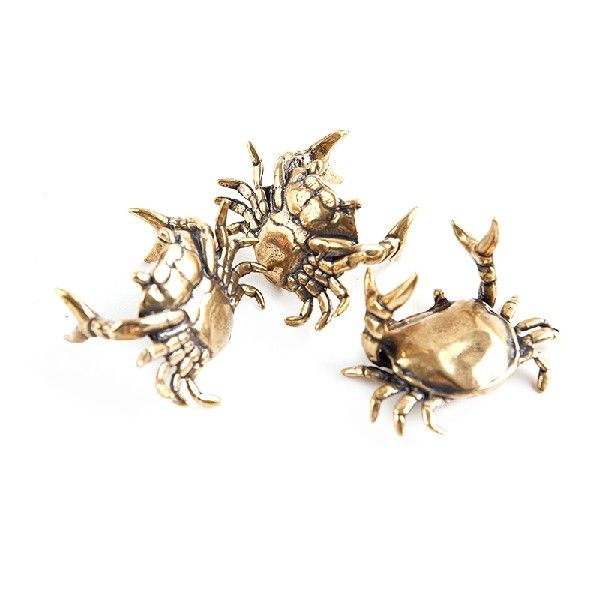 Brass Crab Small Statue Ornament Copper Handmade Antique - 图0