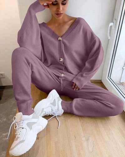 HLBCBG Women Knitted Tracksuit Turtleneck Sweater Casual Sui - 图2