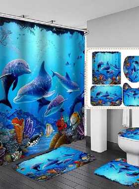 Ocean Dolphin Deep Sea Polyester Shower Curtain Bathroom