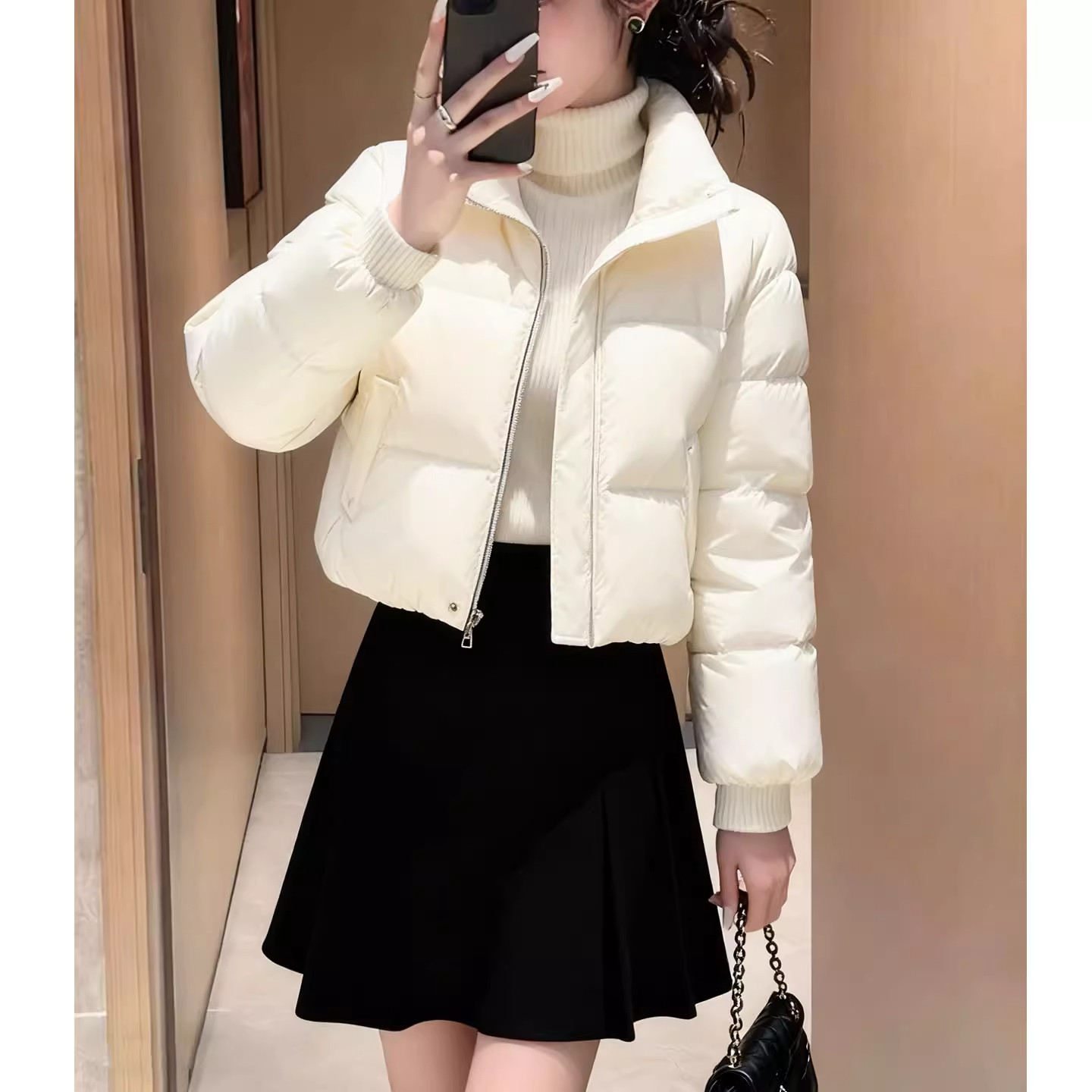 白色短款羽绒棉服女冬季立领拉链显瘦保暖小个子百搭面包服外套,淘宝优惠券,粉丝福利购,淘宝优惠卷