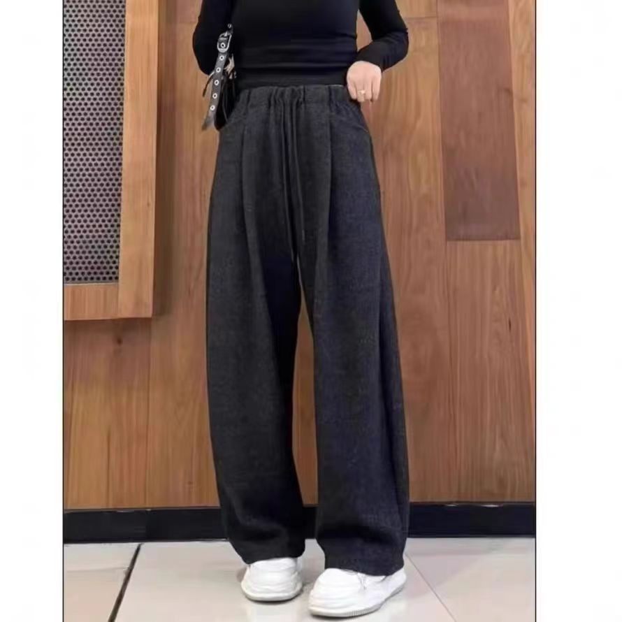 慵懒弯刀裤女秋冬季2025新款云朵绒加绒加厚百搭宽松休闲风阔腿裤 - 图0