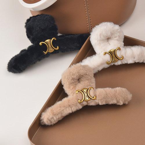 秋冬季仿兔毛抓夹女毛绒发夹后脑勺鲨鱼夹大号高级感发饰新款头饰 - 图3