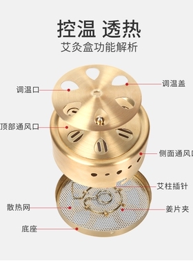 黄河家艾灸盒随身灸圆形便携式铜