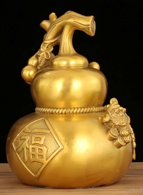 纯黄铜铜葫芦摆件福到玄关客厅