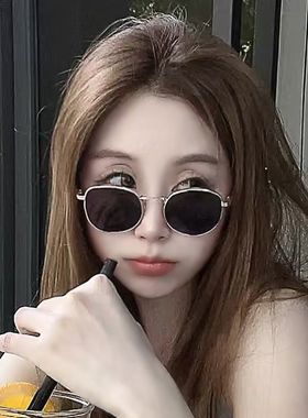 新款网红复古墨镜女ins街拍椭圆框金属太阳镜潮流复古防晒遮阳镜