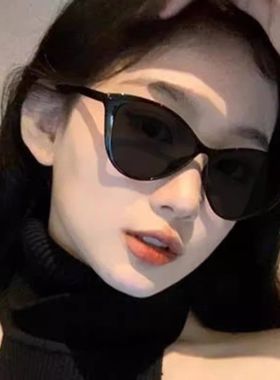2025复古猫眼黑框茶色网红偏光gm墨镜女潮方圆脸显瘦高级感太阳镜