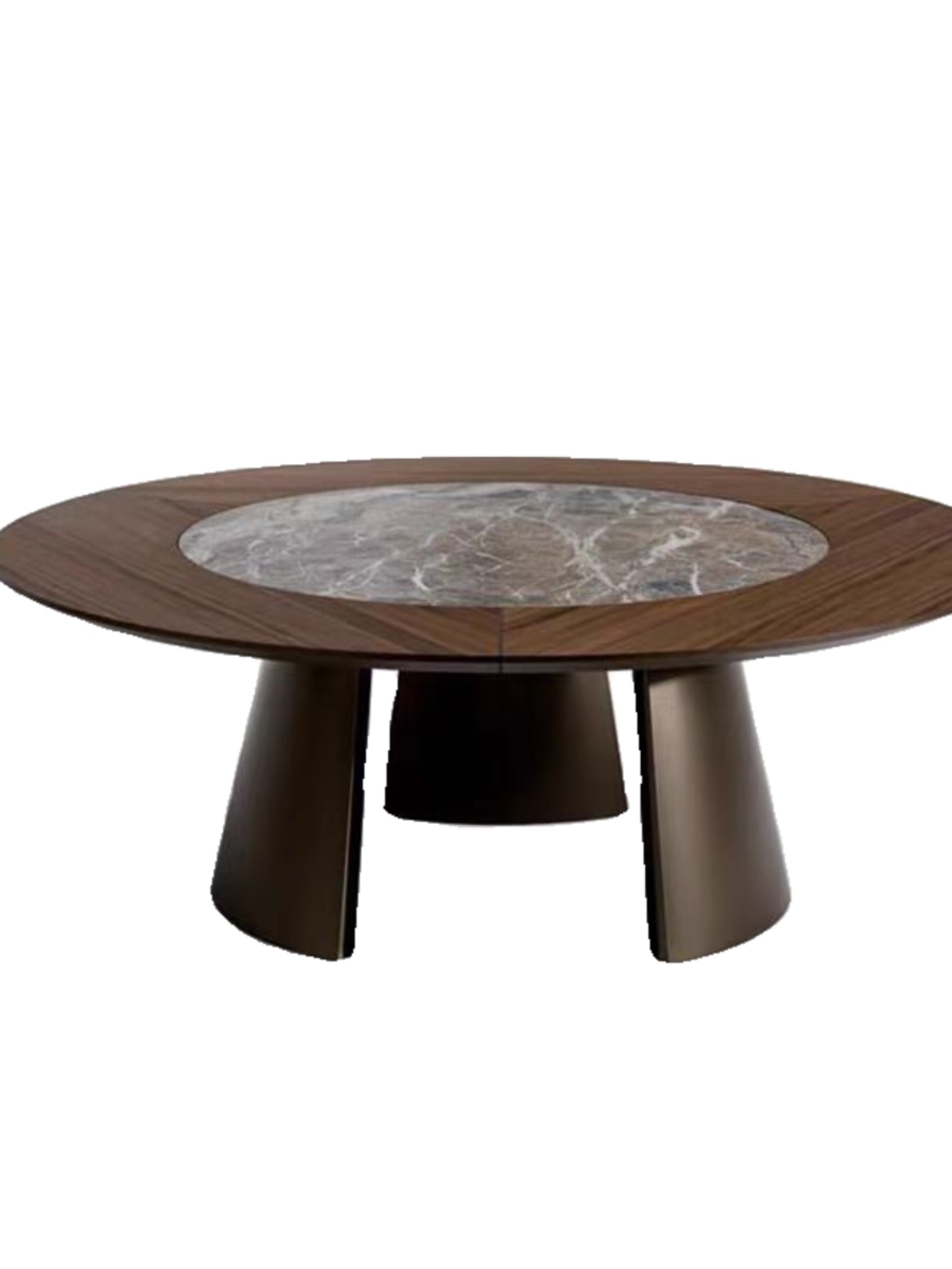 意式轻奢岩板实木餐桌旋转圆盘饭桌家用小户型不锈钢简约现代圆桌 - 图2