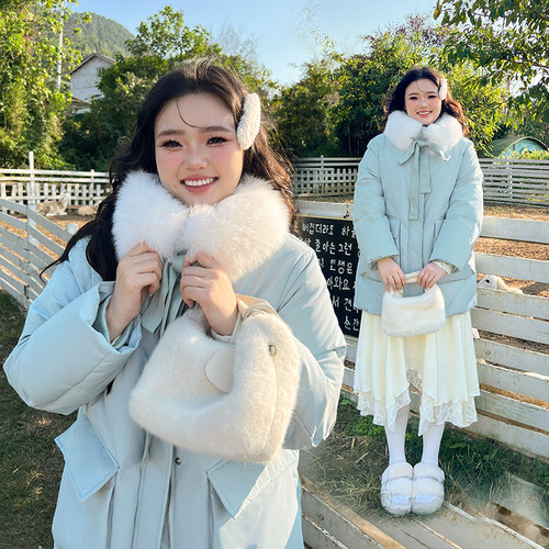 DM100大码女装微胖mm冬保暖真狐狸毛三防羽绒服中长版外套 - 图2