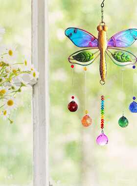 Wind Chimes Ornament Crystal Prisms Hanging Dragonfly