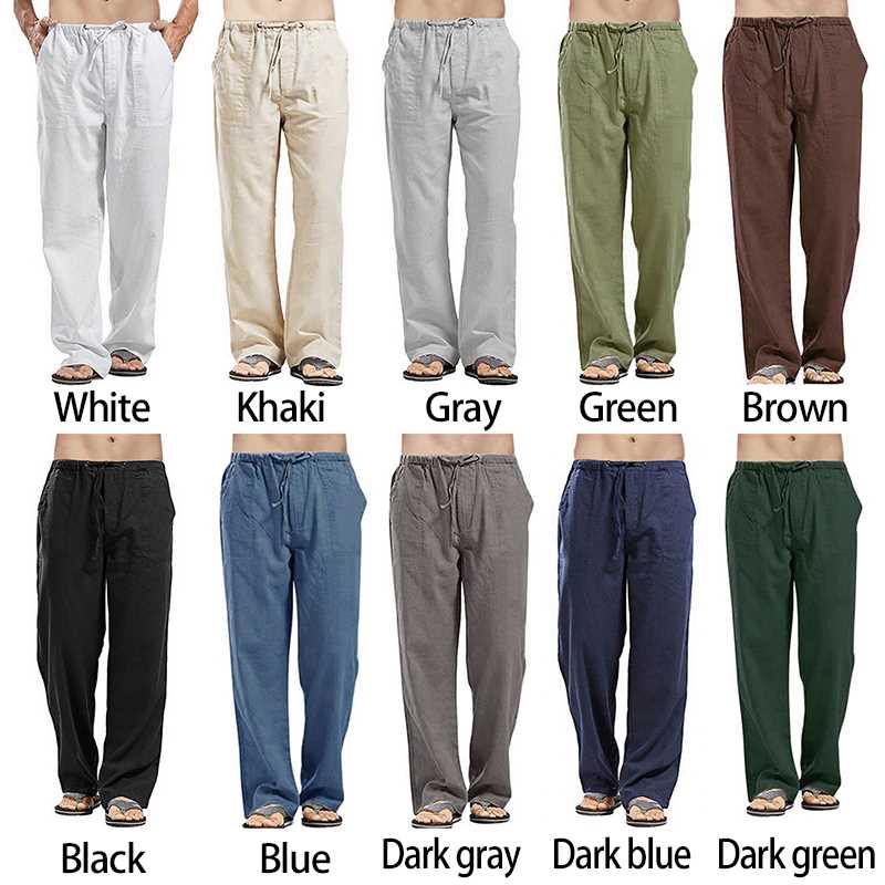 Men's Linen trousers Elastic Waists Loose Pants Fahion Casua - 图2