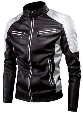 2021 men's car splicing leather jacket fashion motorcycle ja