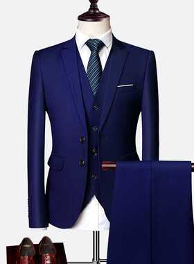 2022 3 piece men's wedding suit fashion men's slim solid col