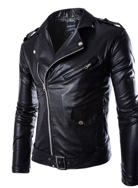 PU jacket men's autumn zipper white artificial leather jacke