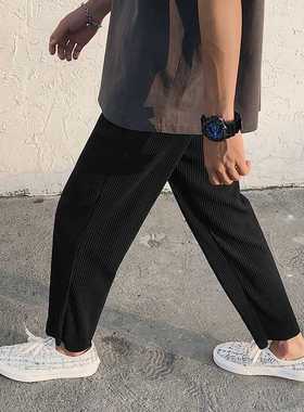 Pleated Straight Pants Men's Fashion Elastic Waist Casual Pa