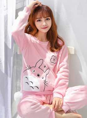 Winter Thick Warm Flannel Pajamas Women's Casual Cute Cartoo