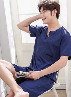 Thoshine Brand Spring Summer Autumn Men Satin Silk Pajamas S