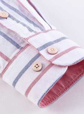 Men's Casual 100% Cotton Oxford Striped Shirt Single Patch P