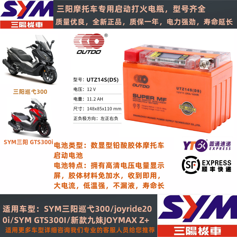 用于SYM三阳摩托电瓶12V巡弋150/180/300九妹Z300飞度4TL500电瓶-图2