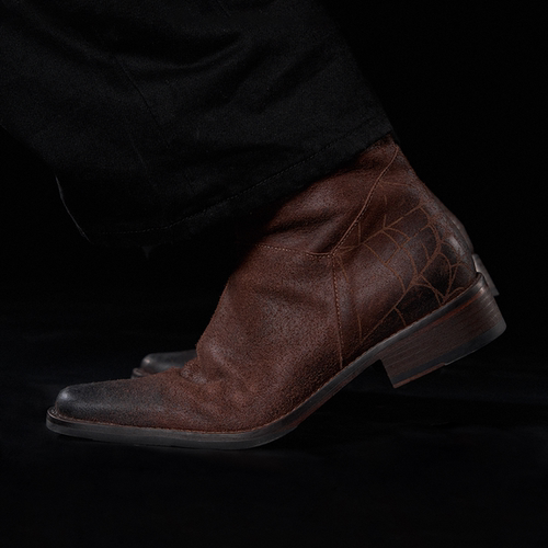 no E mosen（noE)'TEXAN BOOTS'做旧真皮雕花增高固特异切尔西靴 - 图0