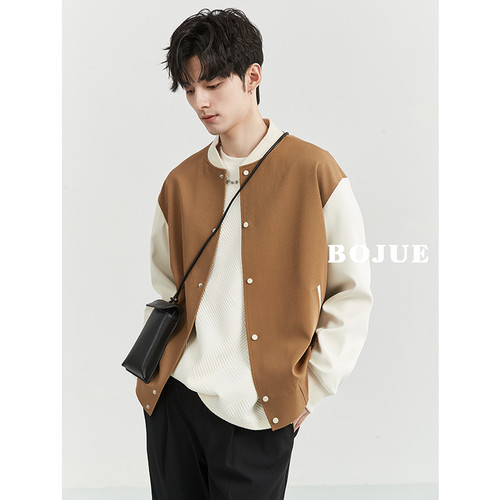 撞色拼接设计棒球领夹克男宽松23春秋季新款韩版时尚休闲潮流外套 - 图2