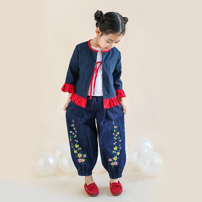 女童宽松牛仔裤春秋款收口绣花儿童萝卜裤中大童百搭休闲裤子新款,淘宝优惠券,粉丝福利购,淘宝优惠卷