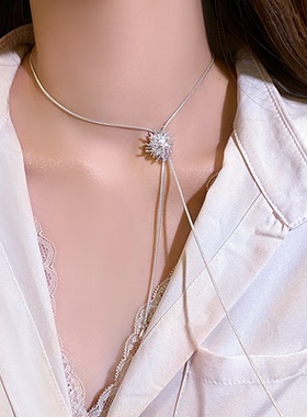 银色长款烟花可调节项链女秋冬大