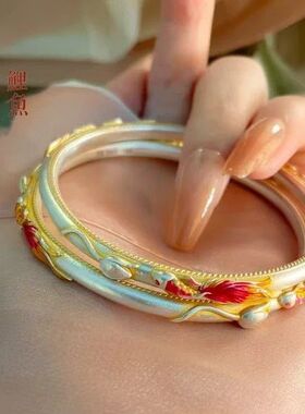 珐琅锦鲤戏莲手镯国风