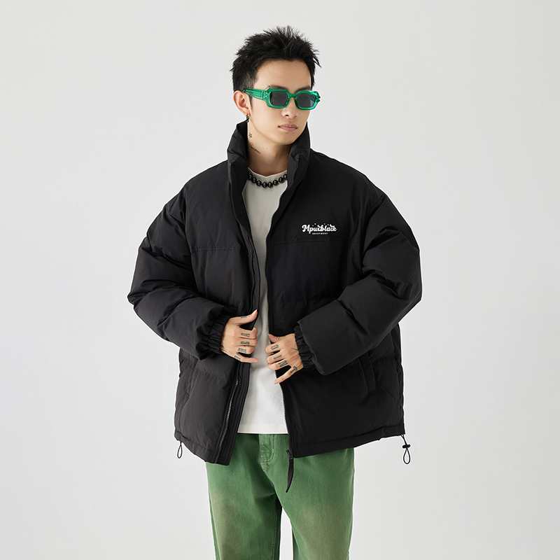 MPUX联名撞色拼接立领字母印花休闲保暖加绒加厚棉服外套情侣款 - 图0