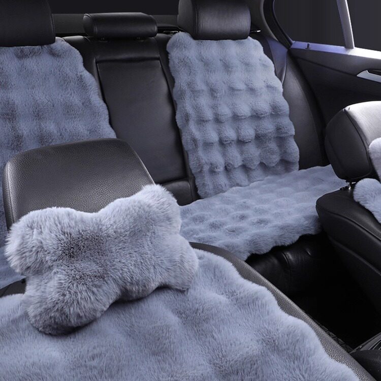 汽车坐垫冬季毛绒单片座椅车载座垫子后排短毛绒兔毛保暖加热座垫