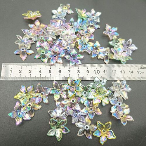 22mm亚克力透明镀AB彩花朵花托珠子手工diy串珠七彩幸福花配件 - 图2