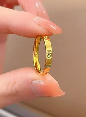 不掉色3mm米字戒指女素圈指环