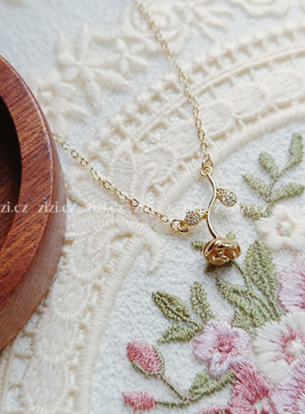 zizicz 复古锆石玫瑰花小众设计女项链锁骨链轻奢礼物百搭毛衣链