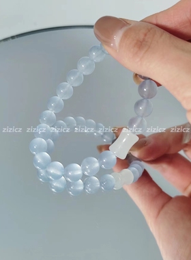 zizicz新中式古风女渐变冰透琉璃水晶手链清新学生弹力森系手串