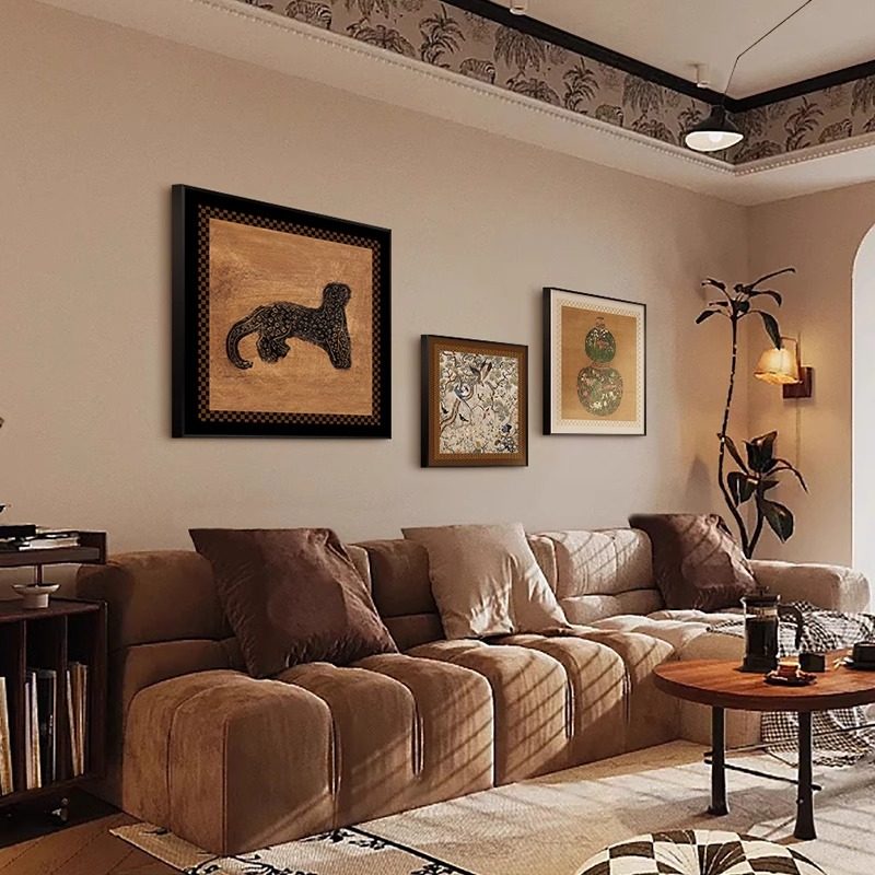 简约现代客厅装饰画高级感沙发背景壁画黑白几何抽象肌理三联挂画,淘宝优惠券,粉丝福利购,淘宝优惠卷