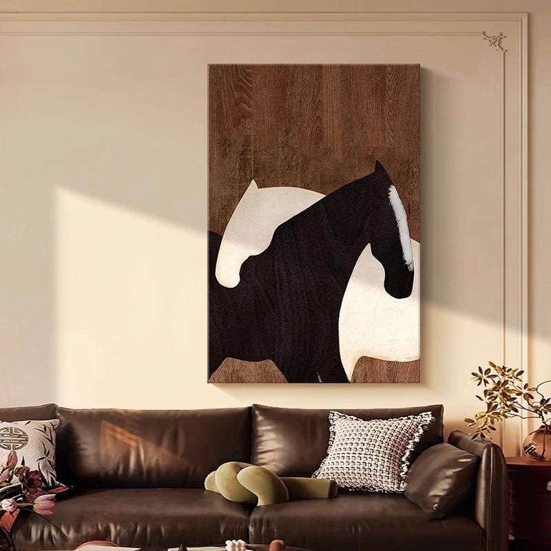 中古风骏马客厅装饰画美拉德沙发背景墙挂画2026马年抽象玄关壁画,淘宝优惠券,粉丝福利购,淘宝优惠卷