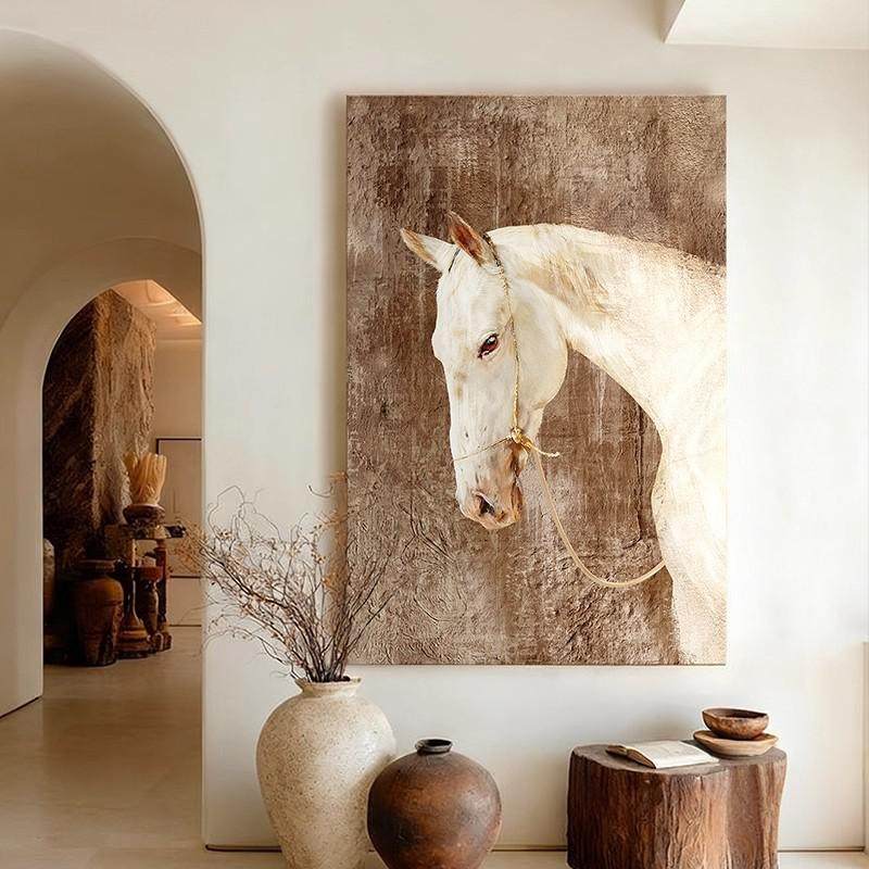 中古风骏马客厅装饰画美拉德沙发背景墙挂画2026马年抽象玄关壁画,淘宝优惠券,粉丝福利购,淘宝优惠卷
