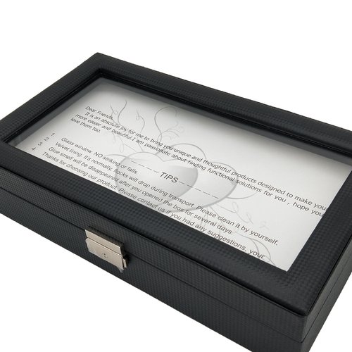 高档碳纤维12位内黑PU皮枕头优质手表盒手表首饰收纳盒厂家现货 - 图3