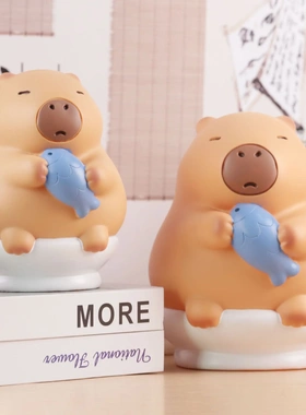 新款呆萌发财摸鱼水豚存钱罐玩具防摔搪胶储蓄罐生日礼物一件代发